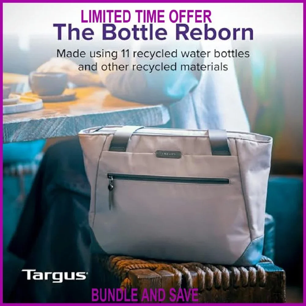 Stylish Work Tote Fits 15-16” Laptops Water-Resistant Recycled Material